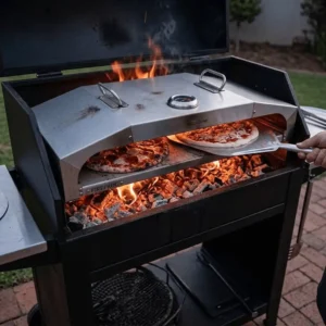 Stainless steel double braai pizza dome with cordierite ceramic stones