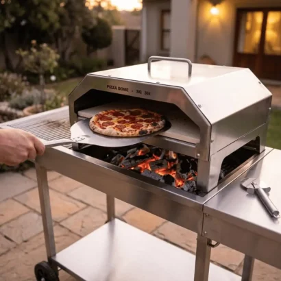 Stainless steel single braai pizza dome with cordierite ceramic stone